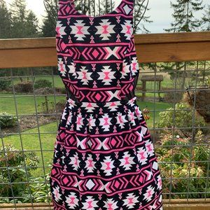 Monteau Ladies size XS Pink-Black-White Aztec Design Sleeveless Dress